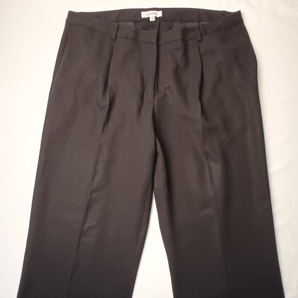 100% Wool Calvin Klein Trouser Pants Size 14 Lightweight High Rise Black Color - Picture 2 of 10